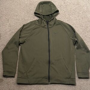 Nike Mens Dri-Fit Full Zip Athletic Hoodie Performance Jacket Olive Green Size L